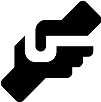 A black icon of two hands shaking.